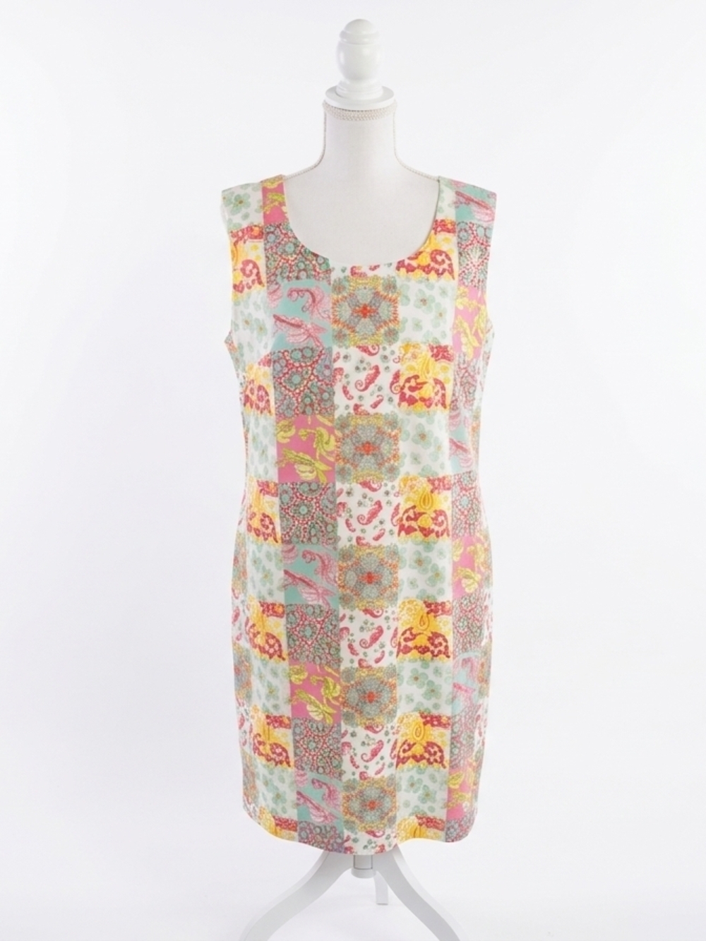 Kaeli Smith Patchwork Mosaic Shift Dress - Large Blue Pink Teal